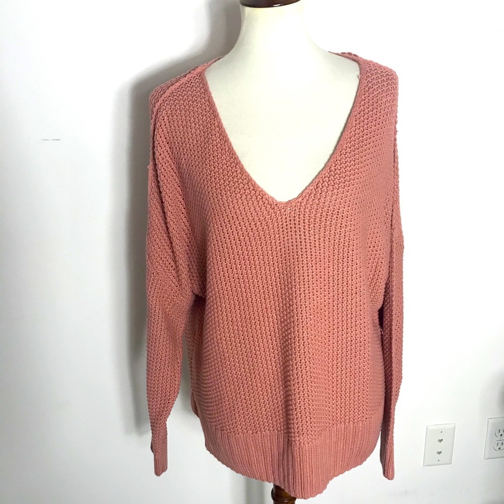Lucky Brand Pink Cable Knit Vneck Sweater